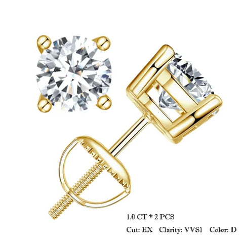 BAMOER Moissanite Screw Back Earrings – 0.5–1CT D Color VVS1 Lab Diamond in White Gold