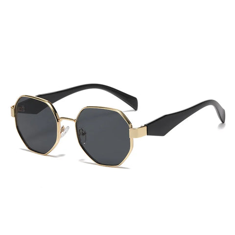 Trendy Polygon metalen montuur zonnebril - Stijlvolle UV400 unisex vakantie- en autozonnebril