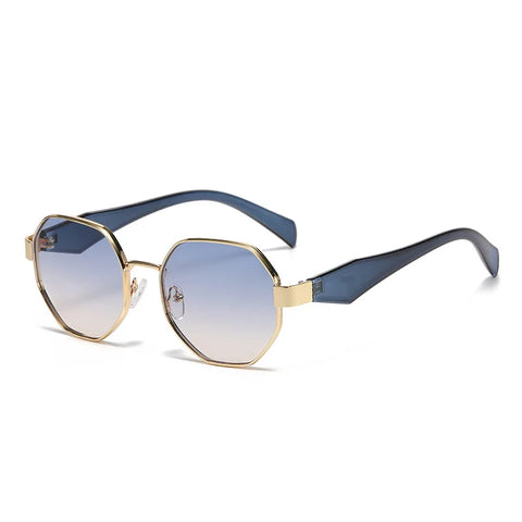 Trendy Polygon metalen montuur zonnebril - Stijlvolle UV400 unisex vakantie- en autozonnebril