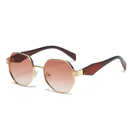 Trendy Polygon metalen montuur zonnebril - Stijlvolle UV400 unisex vakantie- en autozonnebril
