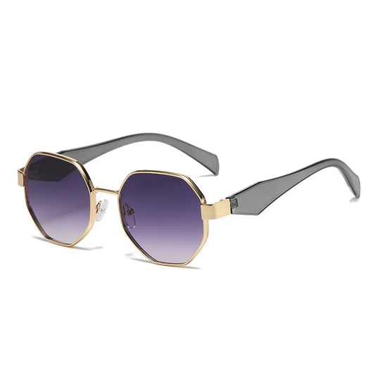 Trendy Polygon metalen montuur zonnebril - Stijlvolle UV400 unisex vakantie- en autozonnebril