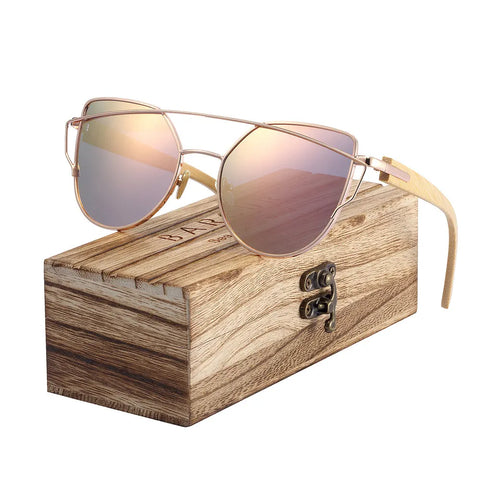 BARCUR Bamboo Cat-Eye Polarisierte Sonnenbrille – Luxuriöse Damen-Sonnenbrille mit Metallrahmen und UV400-Schutz, inklusive Geschenkbox