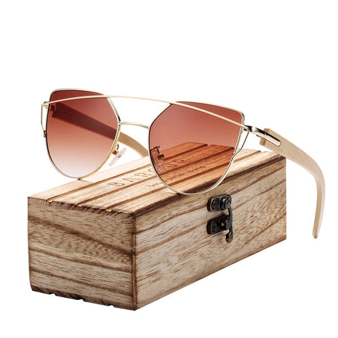 BARCUR Bamboo Cat-Eye Polarisierte Sonnenbrille – Luxuriöse Damen-Sonnenbrille mit Metallrahmen und UV400-Schutz, inklusive Geschenkbox