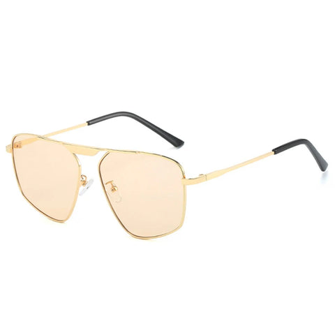 SHAUNA Retro Metal Polygon Square Zonnebril – Champagne UV400 Unisex Zonnebrillen