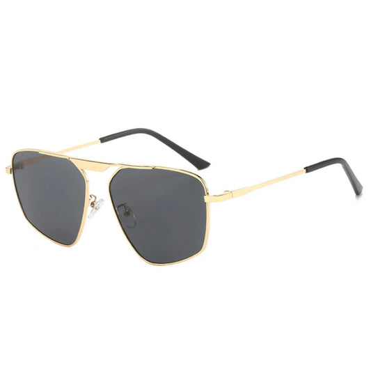 SHAUNA Retro Metal Polygon Square Zonnebril – Champagne UV400 Unisex Zonnebrillen