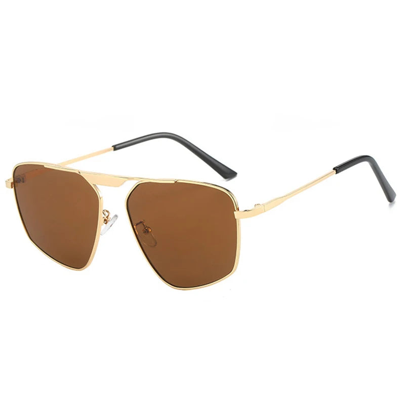 SHAUNA Retro Metal Polygon Square Sunglasses – Champagne UV400 Unisex Shades