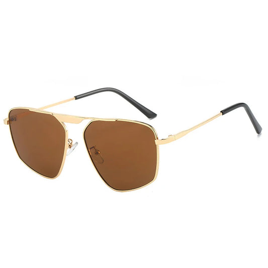 SHAUNA Retro Metal Polygon Square Zonnebril – Champagne UV400 Unisex Zonnebrillen