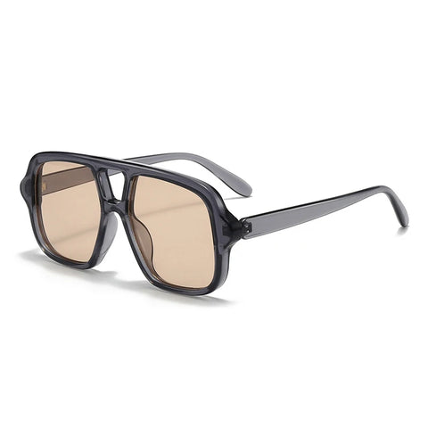 JNPCXI Dubbele Brug Vierkante Zonnebril – Vintage Punk Geel UV400 Heren Trending Shades