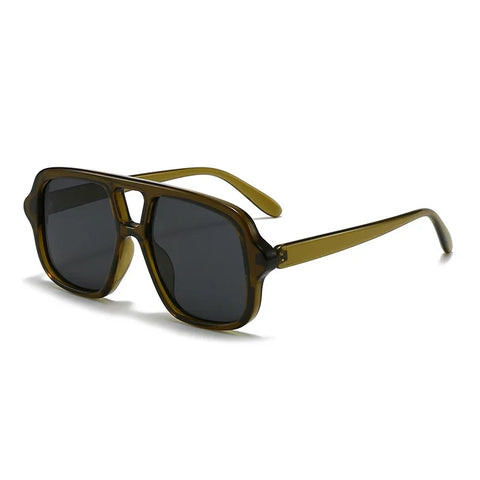 JNPCXI Dubbele Brug Vierkante Zonnebril – Vintage Punk Geel UV400 Heren Trending Shades