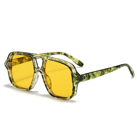 JNPCXI Dubbele Brug Vierkante Zonnebril – Vintage Punk Geel UV400 Heren Trending Shades