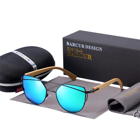 BARCUR Bamboo Cat-Eye Polarisierte Sonnenbrille – Luxuriöse Damen-Sonnenbrille mit Metallrahmen und UV400-Schutz, inklusive Geschenkbox