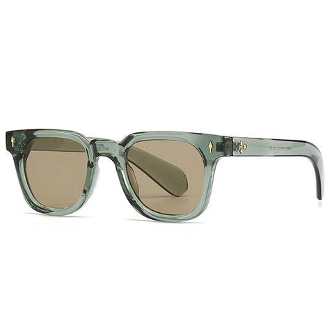 SHAUNA Retro Vierkante Rivet Zonnebril – Groene UV400 Unisex Mode Zonnebrillen