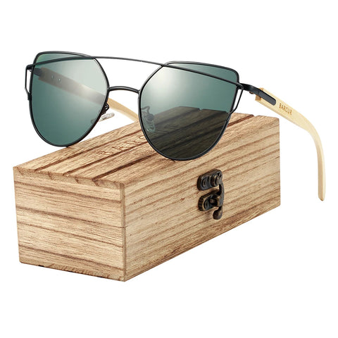 BARCUR Bamboo Cat-Eye Polarisierte Sonnenbrille – Luxuriöse Damen-Sonnenbrille mit Metallrahmen und UV400-Schutz, inklusive Geschenkbox