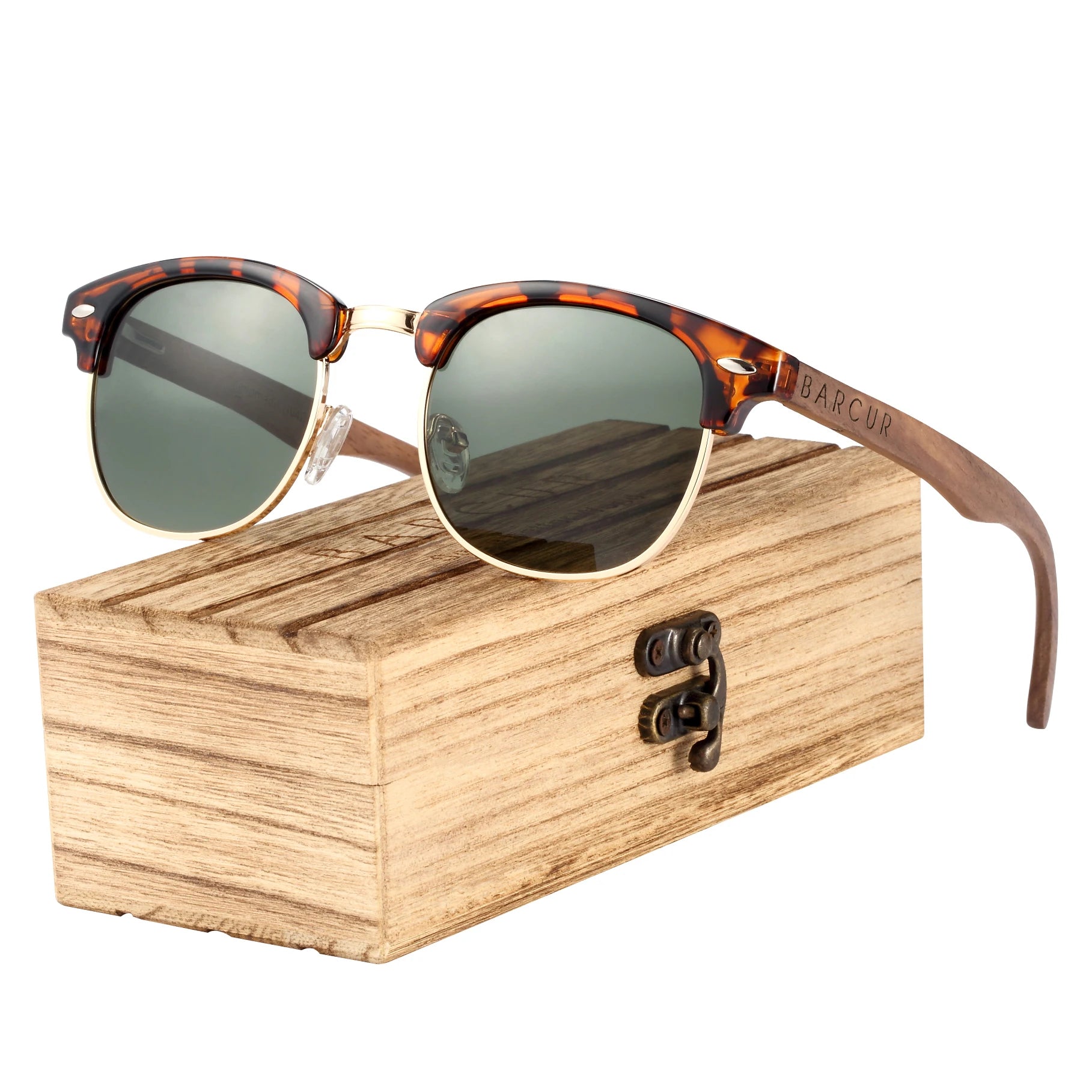 BARCUR Walnut Polarized Wooden Sunglasses – Handmade UV400 Unisex Eyewear
