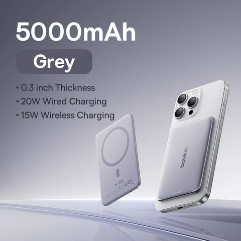Baseus Slim 5000mAh Magnetic Power Bank – 15W Wireless & 20W Wired Charging