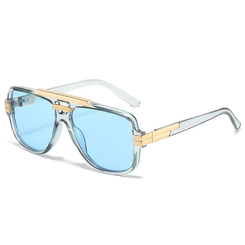SHAUNA Retro Dubbele Brug Vierkante Zonnebril – Oranje &amp; Blauwe UV400 Unisex Designer Zonnebrillen