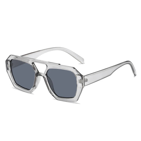 SHAUNA Retro Dubbele Brug Vierkante Zonnebril – Heldere Oceaan Lens UV400 Unisex Polygon Shades