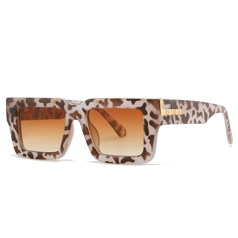 SHAUNA Retro Vierkante Zonnebril – Luipaard Gradiënt UV400 Unisex Zonnebrillen