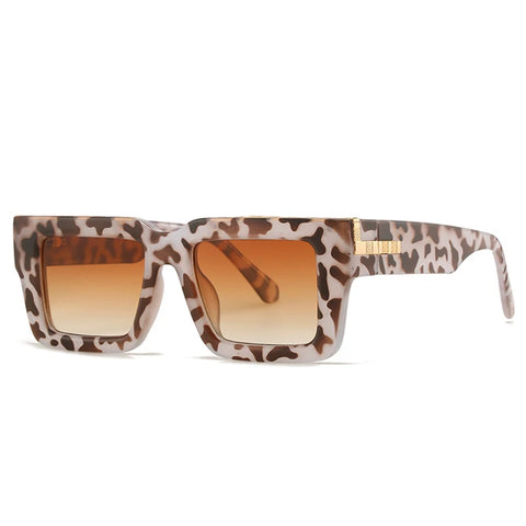 SHAUNA Retro Vierkante Zonnebril – Luipaard Gradiënt UV400 Unisex Zonnebrillen