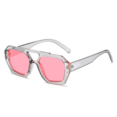 SHAUNA Retro Dubbele Brug Vierkante Zonnebril – Heldere Oceaan Lens UV400 Unisex Polygon Shades