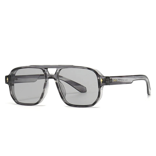 SHAUNA Retro Dubbele Brug Vierkante Zonnebril - Gradiënt UV400 Unisex Designer Zonnebrillen met Klinknagels