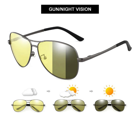Klassieke pilotenfotochromatische gepolariseerde zonnebril – Chameleon UV400 unisex rij- en nachtzichtbrillen