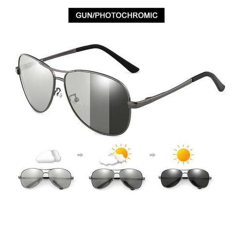 Klassieke pilotenfotochromatische gepolariseerde zonnebril – Chameleon UV400 unisex rij- en nachtzichtbrillen