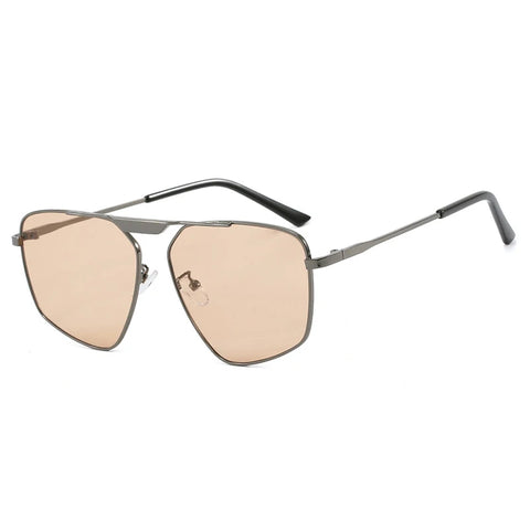SHAUNA Retro Metal Polygon Square Zonnebril – Champagne UV400 Unisex Zonnebrillen