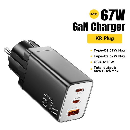 Essager GaN USB Type C Charger 67W Fast Charging for Samsung, iPhone 16/15/14 Pro, Huawei, Laptops, EU Plug
