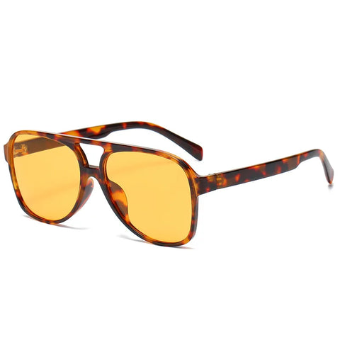Retro ovale pilotenzonnebril – zwart, blauw, luipaard en geel UV400 unisex strandzonnebril