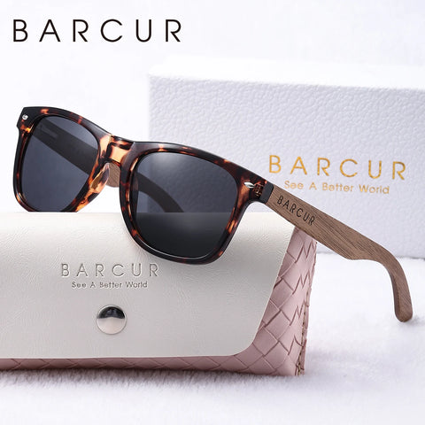 BARCUR ovale houten gepolariseerde zonnebril - donkere luxe UV400 dameszonnebril