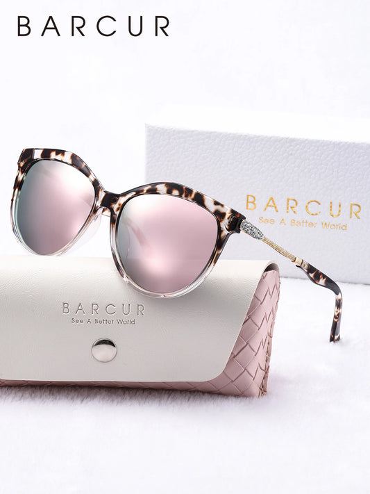 BARCUR Ronde Cat-Eye Gepolariseerde Zonnebril – Ultralichte UV400 Dameszonnebril met Geschenkdoos