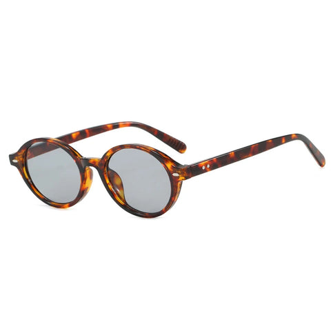 JNPCXI Retro Kleine Ovale Zonnebril – Luipaard Candy-Kleur UV400 Unisex Rivet Punk Shades