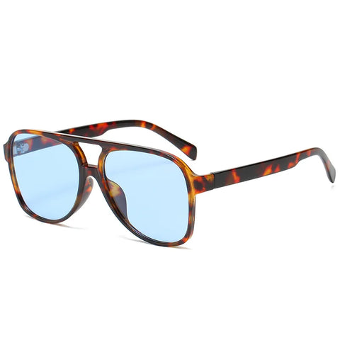 Retro ovale pilotenzonnebril – zwart, blauw, luipaard en geel UV400 unisex strandzonnebril