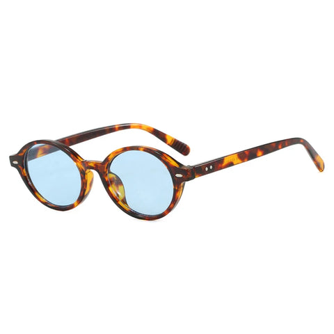 JNPCXI Retro Kleine Ovale Zonnebril – Luipaard Candy-Kleur UV400 Unisex Rivet Punk Shades