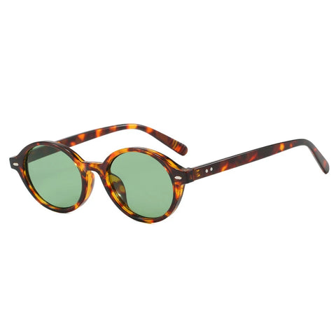JNPCXI Retro Kleine Ovale Zonnebril – Luipaard Candy-Kleur UV400 Unisex Rivet Punk Shades
