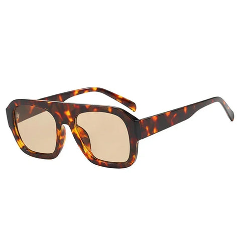 JNPCXI Fashion Vierkante Zonnebril – Retro Luipaard &amp; Tea Candy Gradient UV400 Unisex Punk Zonnebrillen