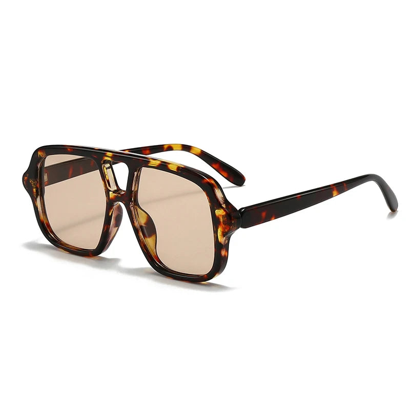 JNPCXI Dubbele Brug Vierkante Zonnebril – Vintage Punk Geel UV400 Heren Trending Shades