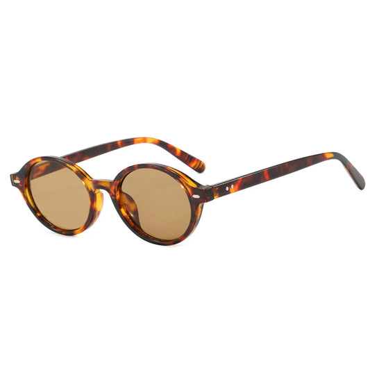 JNPCXI Retro Kleine Ovale Zonnebril – Luipaard Candy-Kleur UV400 Unisex Rivet Punk Shades