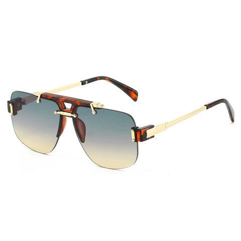 SHAUNA Vierkante Randloze Zonnebril – Heldere Oceaan Gradiënt Lens UV400 Unisex Retro Rivet Shades