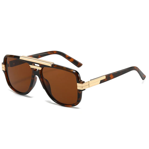 SHAUNA Retro Dubbele Brug Vierkante Zonnebril – Oranje &amp; Blauwe UV400 Unisex Designer Zonnebrillen