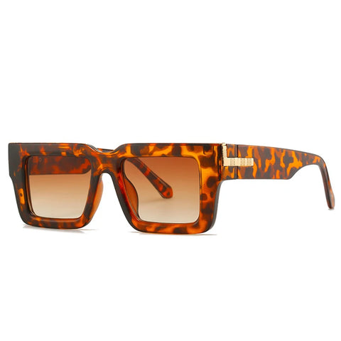 SHAUNA Retro Vierkante Zonnebril – Luipaard Gradiënt UV400 Unisex Zonnebrillen