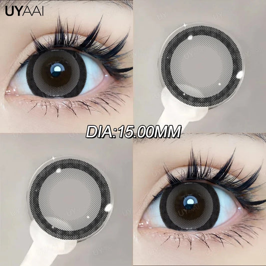UYAAI Big Diameter 15MM Black Gray Colored Contact Lenses