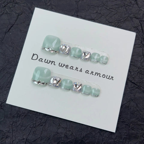 12pcs Handmade Press-On Cat-Eye Toe Nails