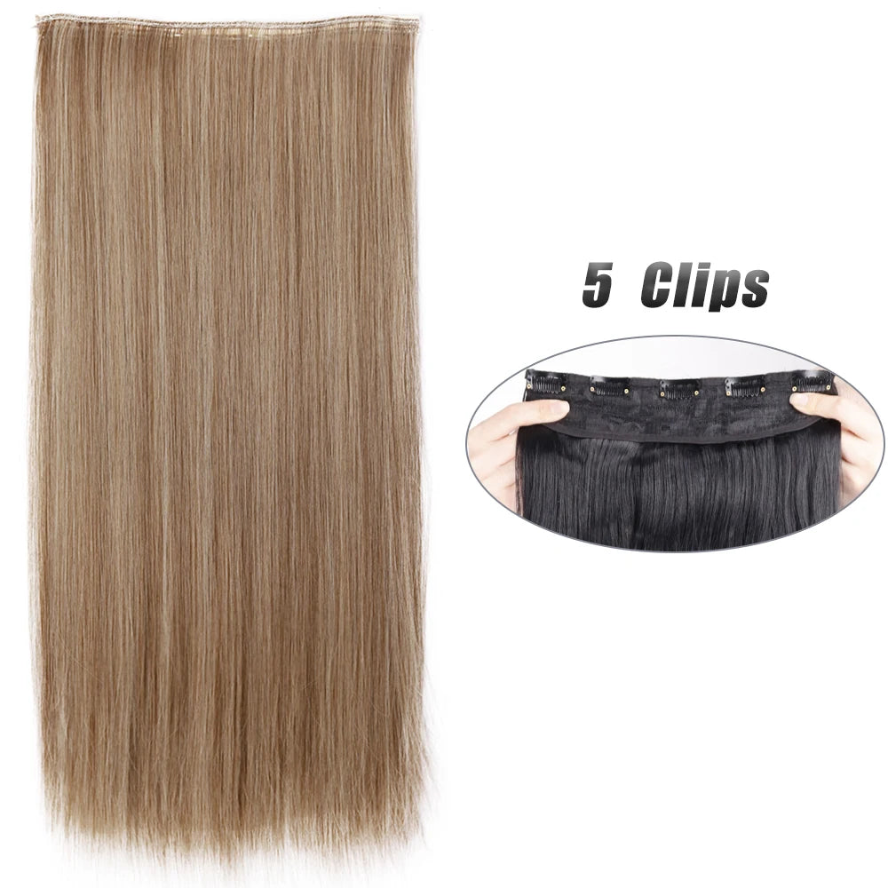 Long Wavy 5 Clip In Hair Extensions - Black Blonde Mix