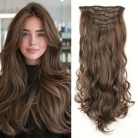 7Pcs/Set 16 Clips Hair Extension - Black Ombre Long Straight Hair