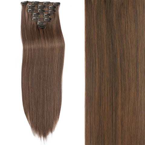 7Pcs/Set 16 Clips Hair Extension - Black Ombre Long Straight Hair