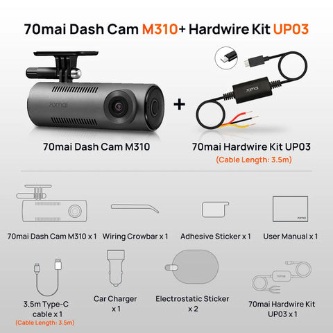 70mai Dash Cam M310: 1296P HD, slimme spraakbediening, 24/7 parkeerbewaking