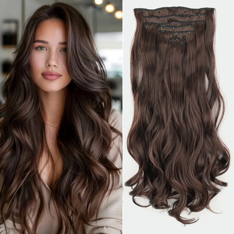7Pcs/Set 16 Clips Hair Extension - Black Ombre Long Straight Hair