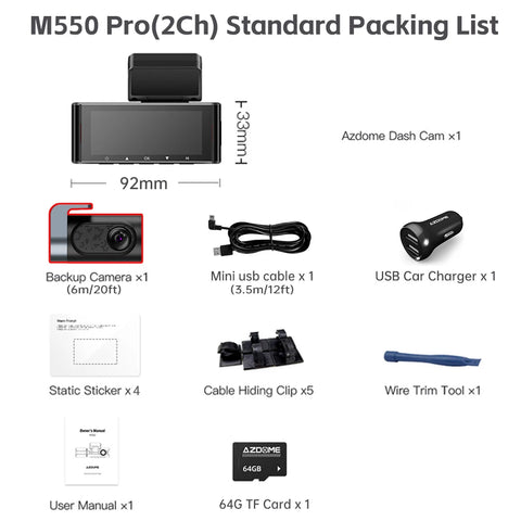 AZDOME 4K Dash Cam M550 Pro – Geavanceerde auto-DVR met wifi, gps en nachtzicht